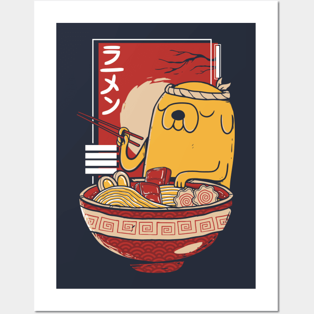 Adventure Time Jake the Dog enjoying a bowl of Ramen Noodles Wall Art by A Comic Wizard